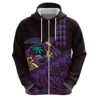 Hawaiian Abstract Sea Turtle Zip Hoodie Polynesian Tapa Art and Kakau Tattoo Purple WaterColor LT03 - Polynesian Pride