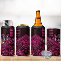 Hawaiian Abstract Sea Turtle 4 in 1 Can Cooler Tumbler Polynesian Tapa Art and Kakau Tattoo Pink WaterColor LT03 - Polynesian Pride