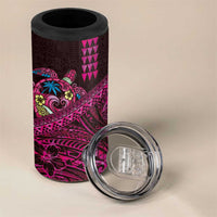 Hawaiian Abstract Sea Turtle 4 in 1 Can Cooler Tumbler Polynesian Tapa Art and Kakau Tattoo Pink WaterColor LT03 - Polynesian Pride