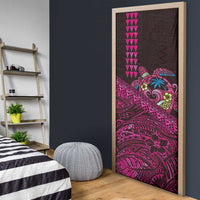 Hawaiian Abstract Sea Turtle Door Cover Polynesian Tapa Art and Kakau Tattoo Pink WaterColor LT03 - Polynesian Pride