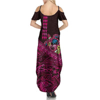Hawaiian Abstract Sea Turtle Family Matching Summer Maxi Dress and Hawaiian Shirt Polynesian Tapa Art and Kakau Tattoo Pink WaterColor LT03 - Polynesian Pride