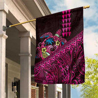 Hawaiian Abstract Sea Turtle Garden Flag Polynesian Tapa Art and Kakau Tattoo Pink WaterColor - Polynesian Pride