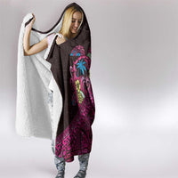 Hawaiian Abstract Sea Turtle Hooded Blanket Polynesian Tapa Art and Kakau Tattoo Pink WaterColor - Polynesian Pride