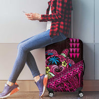 Hawaiian Abstract Sea Turtle Luggage Cover Polynesian Tapa Art and Kakau Tattoo Pink WaterColor LT03 - Polynesian Pride