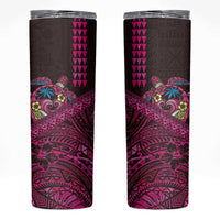 Hawaiian Abstract Sea Turtle Skinny Tumbler Polynesian Tapa Art and Kakau Tattoo Pink WaterColor LT03 Black - Polynesian Pride