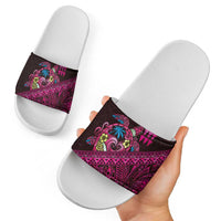 Hawaiian Abstract Sea Turtle Slide Sandals Polynesian Tapa Art and Kakau Tattoo Pink WaterColor - Polynesian Pride