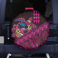Hawaiian Abstract Sea Turtle Spare Tire Cover Polynesian Tapa Art and Kakau Tattoo Pink WaterColor LT03 No hole Black - Polynesian Pride