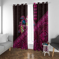 Hawaiian Abstract Sea Turtle Window Curtain Polynesian Tapa Art and Kakau Tattoo Pink WaterColor - Polynesian Pride