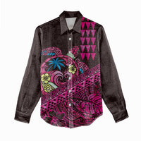 Hawaiian Abstract Sea Turtle Women Casual Shirt Polynesian Tapa Art and Kakau Tattoo Pink WaterColor LT03 - Polynesian Pride