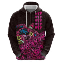 Hawaiian Abstract Sea Turtle Zip Hoodie Polynesian Tapa Art and Kakau Tattoo Pink WaterColor LT03 - Polynesian Pride
