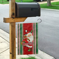Custom Kiribati Christmas Garden Flag Santa With Gift Bag Behind Ribbons Seamless Red Maori LT03 - Polynesian Pride