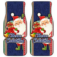 Kiribati Christmas Car Mats Santa With Gift Bag Behind Ribbons Seamless Blue Maori LT03 Blue - Polynesian Pride
