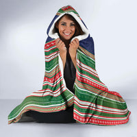 Kiribati Christmas Hooded Blanket Santa With Gift Bag Behind Ribbons Seamless Blue Maori LT03 - Polynesian Pride