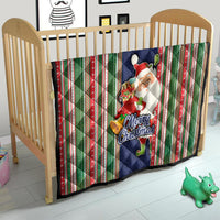 Kiribati Christmas Quilt Santa With Gift Bag Behind Ribbons Seamless Blue Maori LT03 - Polynesian Pride