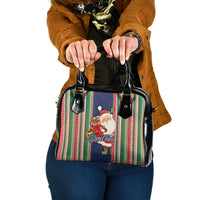 Custom Kiribati Christmas Shoulder Handbag Santa With Gift Bag Behind Ribbons Seamless Blue Maori LT03 One Size Blue - Polynesian Pride