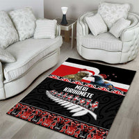 New Zealand Meri Kirihimete Area Rug Christmas Tui Bird and Kea Bird - Haka Santa with Maori Koru Art Pattern LT03 - Polynesian Pride