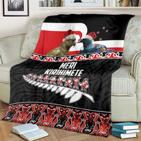 New Zealand Meri Kirihimete Blanket Christmas Tui Bird and Kea Bird - Haka Santa with Maori Koru Art Pattern LT03 - Polynesian Pride