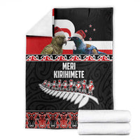 New Zealand Meri Kirihimete Blanket Christmas Tui Bird and Kea Bird - Haka Santa with Maori Koru Art Pattern LT03 - Polynesian Pride