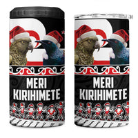 New Zealand Meri Kirihimete 4 in 1 Can Cooler Tumbler Christmas Tui Bird and Kea Bird - Haka Santa with Maori Koru Art Pattern LT03 One Size: 16 oz Black - Polynesian Pride