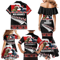 New Zealand Meri Kirihimete Family Matching Mermaid Dress and Hawaiian Shirt Christmas Tui Bird and Kea Bird - Haka Santa with Maori Koru Art Pattern LT03 - Polynesian Pride