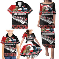New Zealand Meri Kirihimete Family Matching Puletasi and Hawaiian Shirt Christmas Tui Bird and Kea Bird - Haka Santa with Maori Koru Art Pattern LT03 - Polynesian Pride