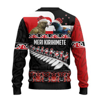 New Zealand Meri Kirihimete Ugly Christmas Sweater Christmas Tui Bird and Kea Bird - Haka Santa with Maori Koru Art Pattern LT03 - Polynesian Pride