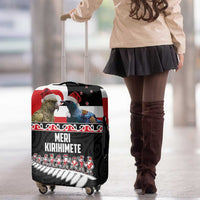 New Zealand Meri Kirihimete Luggage Cover Christmas Tui Bird and Kea Bird - Haka Santa with Maori Koru Art Pattern LT03 - Polynesian Pride