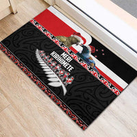 New Zealand Meri Kirihimete Rubber Doormat Christmas Tui Bird and Kea Bird - Haka Santa with Maori Koru Art Pattern LT03 - Polynesian Pride