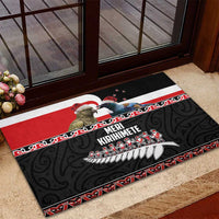 New Zealand Meri Kirihimete Rubber Doormat Christmas Tui Bird and Kea Bird - Haka Santa with Maori Koru Art Pattern LT03 - Polynesian Pride