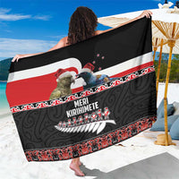 New Zealand Meri Kirihimete Sarong Christmas Tui Bird and Kea Bird - Haka Santa with Maori Koru Art Pattern LT03 One Size 44 x 66 inches Black - Polynesian Pride