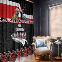 New Zealand Meri Kirihimete Window Curtain Christmas Tui Bird and Kea Bird - Haka Santa with Maori Koru Art Pattern LT03 - Polynesian Pride