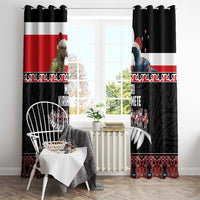 New Zealand Meri Kirihimete Window Curtain Christmas Tui Bird and Kea Bird - Haka Santa with Maori Koru Art Pattern LT03 - Polynesian Pride