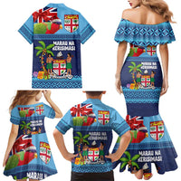 Fiji Marau na Kerisimasi Family Matching Mermaid Dress and Hawaiian Shirt Christmas Collared Lory - Fiji Emblems and Xmas Palm Tree Tapa Art Pattern LT03 - Polynesian Pride