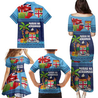 Fiji Marau na Kerisimasi Family Matching Puletasi and Hawaiian Shirt Christmas Collared Lory - Fiji Emblems and Xmas Palm Tree Tapa Art Pattern LT03 - Polynesian Pride