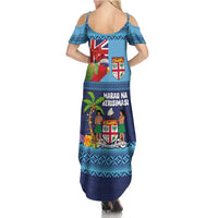 Fiji Marau na Kerisimasi Family Matching Summer Maxi Dress and Hawaiian Shirt Christmas Collared Lory - Fiji Emblems and Xmas Palm Tree Tapa Art Pattern LT03 - Polynesian Pride
