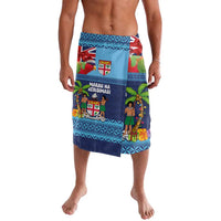 Fiji Marau na Kerisimasi Lavalava Christmas Collared Lory - Fiji Emblems and Xmas Palm Tree Tapa Art Pattern LT03 Blue - Polynesian Pride