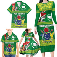 Cook Islands Meri Kiritimiti Family Matching Long Sleeve Bodycon Dress and Hawaiian Shirt Christmas Turtle - Cooks Islands Emblems and Polynesian Art Pattern LT03 - Polynesian Pride