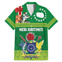 Cook Islands Meri Kiritimiti Family Matching Mermaid Dress and Hawaiian Shirt Christmas Turtle - Cooks Islands Emblems and Polynesian Art Pattern LT03 Dad's Shirt - Short Sleeve Green - Polynesian Pride