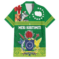 Cook Islands Meri Kiritimiti Family Matching Off The Shoulder Long Sleeve Dress and Hawaiian Shirt Christmas Turtle - Cooks Islands Emblems and Polynesian Art Pattern LT03 Dad's Shirt - Short Sleeve Green - Polynesian Pride