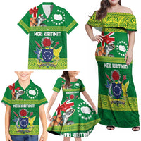 Cook Islands Meri Kiritimiti Family Matching Off Shoulder Maxi Dress and Hawaiian Shirt Christmas Turtle - Cooks Islands Emblems and Polynesian Art Pattern LT03 - Polynesian Pride