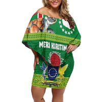 Cook Islands Meri Kiritimiti Family Matching Off Shoulder Short Dress and Hawaiian Shirt Christmas Turtle - Cooks Islands Emblems and Polynesian Art Pattern LT03 Mom's Dress Green - Polynesian Pride