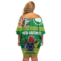 Cook Islands Meri Kiritimiti Off Shoulder Short Dress Christmas Turtle - Cooks Islands Emblems and Polynesian Art Pattern LT03 - Polynesian Pride