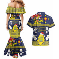 Niue Monuina e Kilisimasi Couples Matching Mermaid Dress and Hawaiian Shirt Christmas Uga - Niue Map and Emblem with Hiapo Art Pattern LT03 - Polynesian Pride