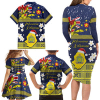 Niue Monuina e Kilisimasi Family Matching Long Sleeve Bodycon Dress and Hawaiian Shirt Christmas Uga - Niue Map and Emblem with Hiapo Art Pattern LT03 - Polynesian Pride