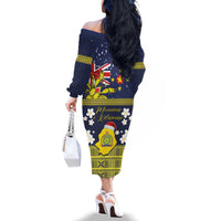 Niue Monuina e Kilisimasi Family Matching Off The Shoulder Long Sleeve Dress and Hawaiian Shirt Christmas Uga - Niue Map and Emblem with Hiapo Art Pattern LT03 - Polynesian Pride