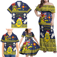 Niue Monuina e Kilisimasi Family Matching Off Shoulder Maxi Dress and Hawaiian Shirt Christmas Uga - Niue Map and Emblem with Hiapo Art Pattern LT03 - Polynesian Pride