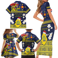 Niue Monuina e Kilisimasi Family Matching Short Sleeve Bodycon Dress and Hawaiian Shirt Christmas Uga - Niue Map and Emblem with Hiapo Art Pattern LT03 - Polynesian Pride