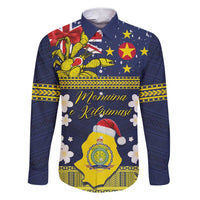 Niue Monuina e Kilisimasi Family Matching Short Sleeve Bodycon Dress and Hawaiian Shirt Christmas Uga - Niue Map and Emblem with Hiapo Art Pattern LT03 Dad's Shirt - Long Sleeve Yellow - Polynesian Pride