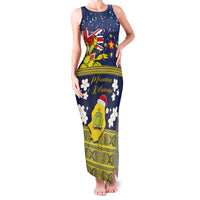Niue Monuina e Kilisimasi Family Matching Tank Maxi Dress and Hawaiian Shirt Christmas Uga - Niue Map and Emblem with Hiapo Art Pattern LT03 Mom's Dress Yellow - Polynesian Pride