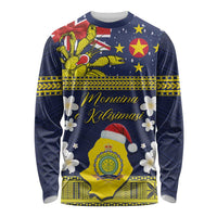 Niue Monuina e Kilisimasi Long Sleeve Shirt Christmas Uga - Niue Map and Emblem with Hiapo Art Pattern LT03 Unisex Yellow - Polynesian Pride